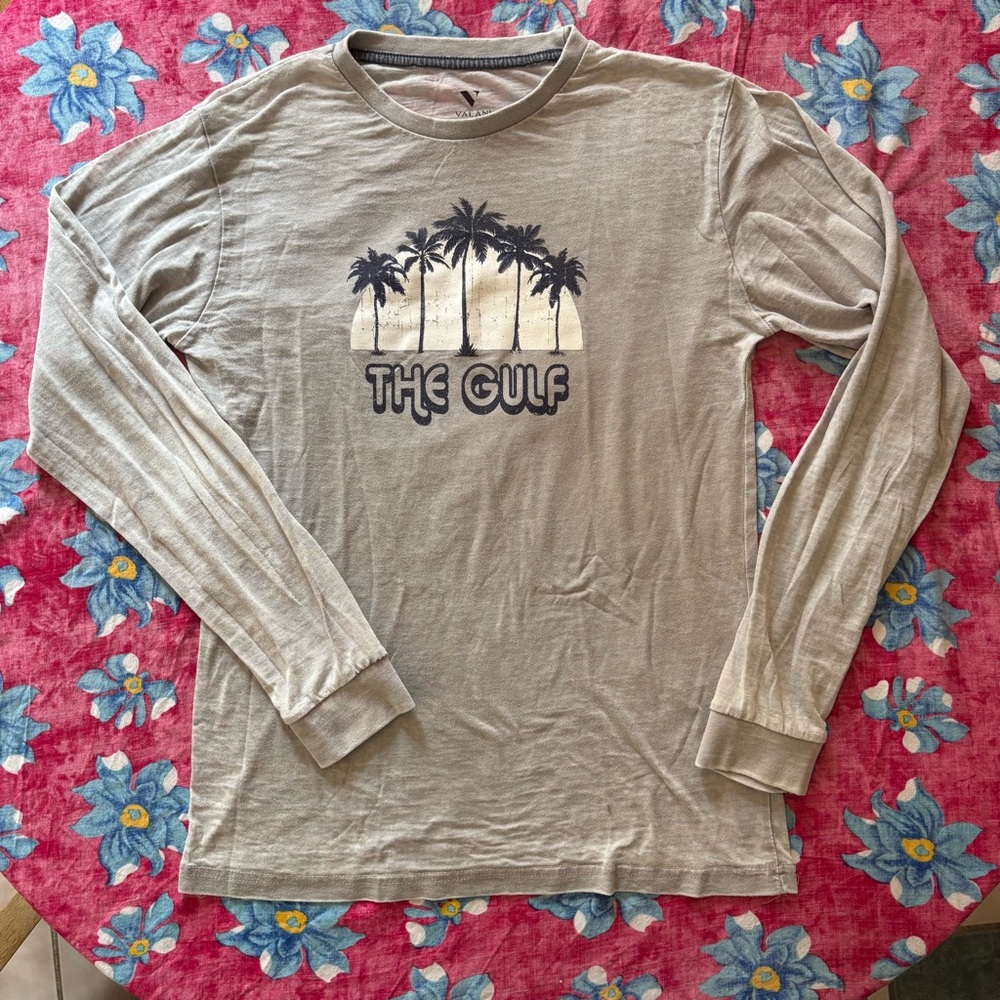 The Gulf 🌴 Graphic Long Sleeve Light Gray Tee Valani Size Medium Orange Beach AL
